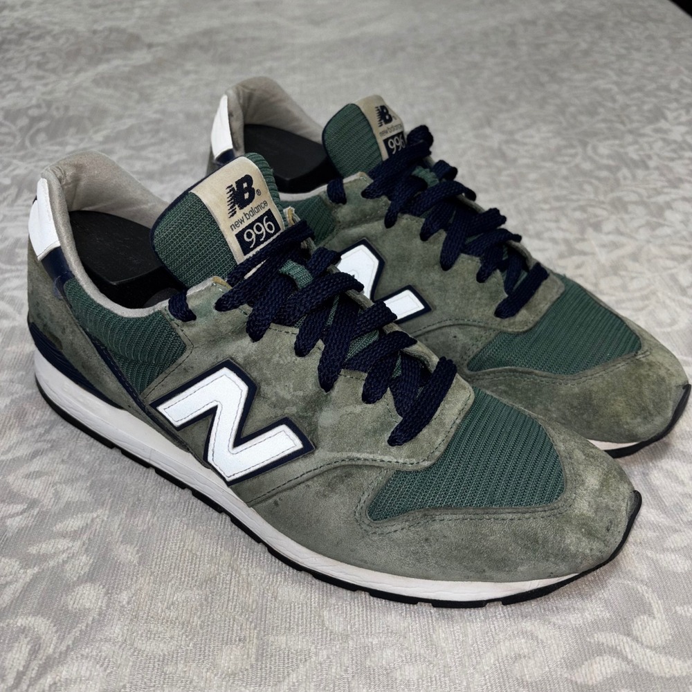 New Balance 996 Made in USA Mens Green Navy Suede Sneakers Size 12